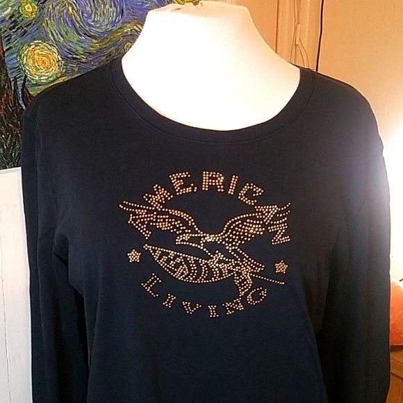 American Living XL " American Living w/ Gold Sequins" Black Long Sleeve Shirt - Picture 3 of 4